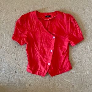 Vintage salmon crop shirt with puff shoulders